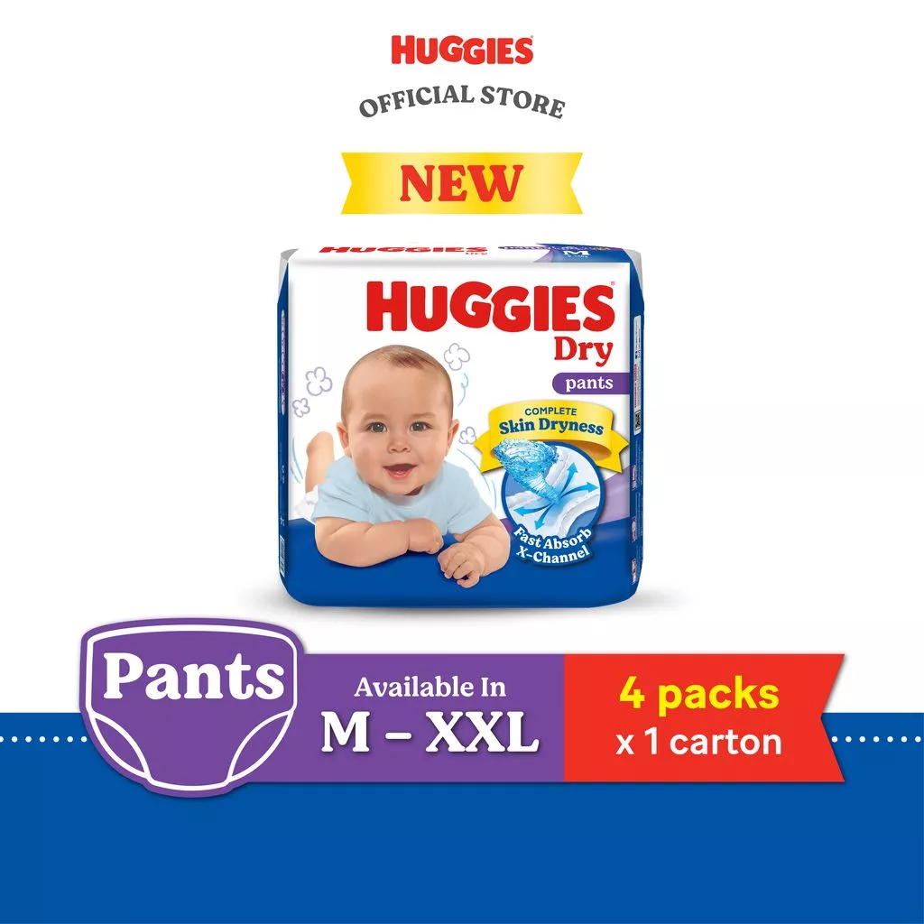 Huggies Dry Pants Diapers M58/L48/XL40/XXL34 - 4 Packs