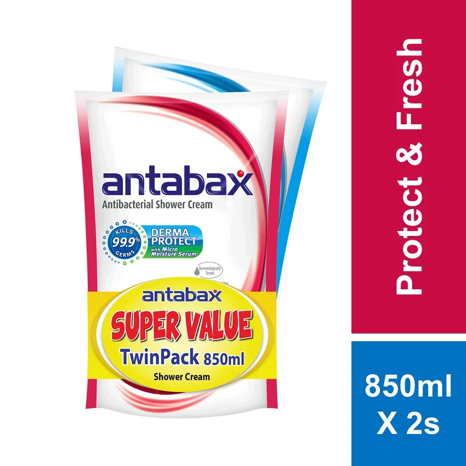 Antabax Antibacterial Shower Cream Protect 850ml + Fresh 850ml Twin Pack