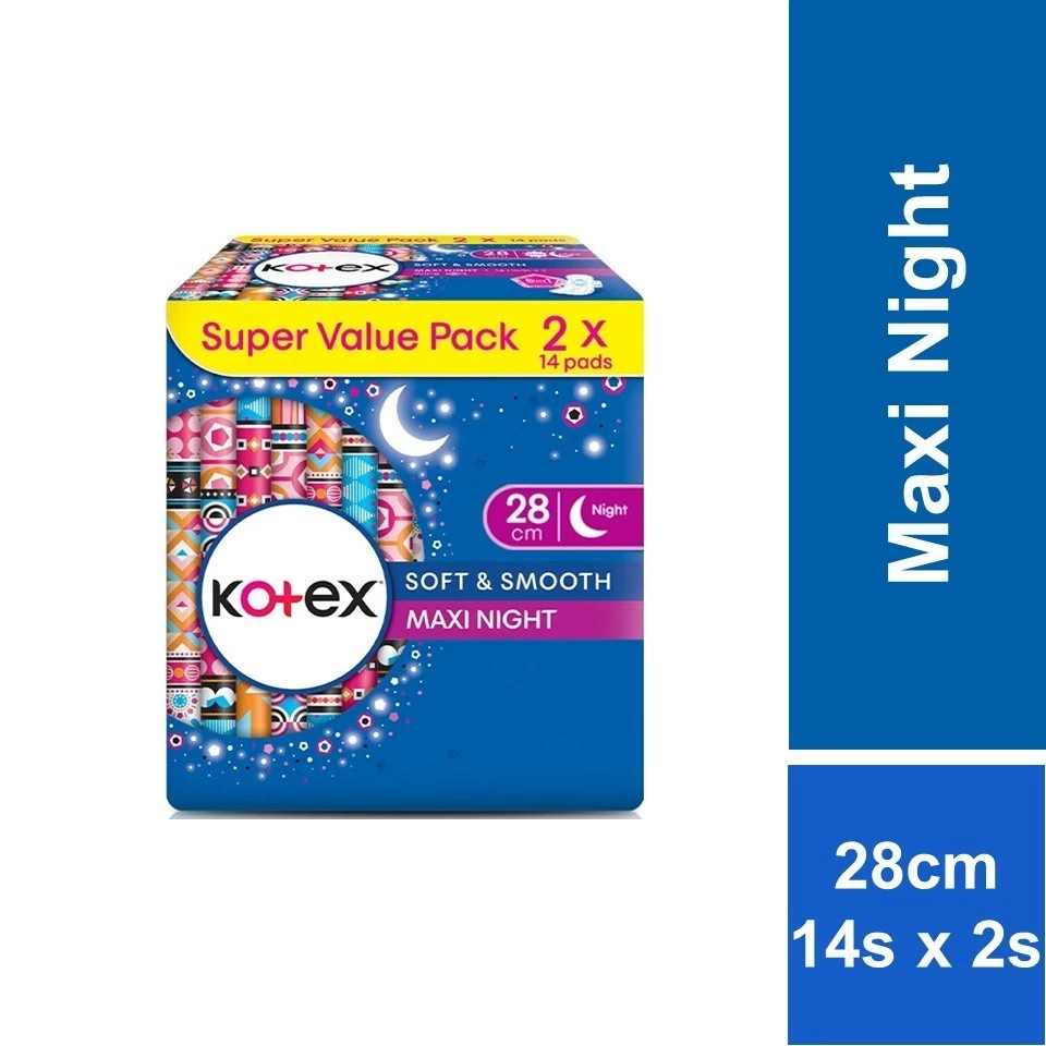 Kotex Soft & Smooth Overnight Wing 28cm (14's x 2 packs)