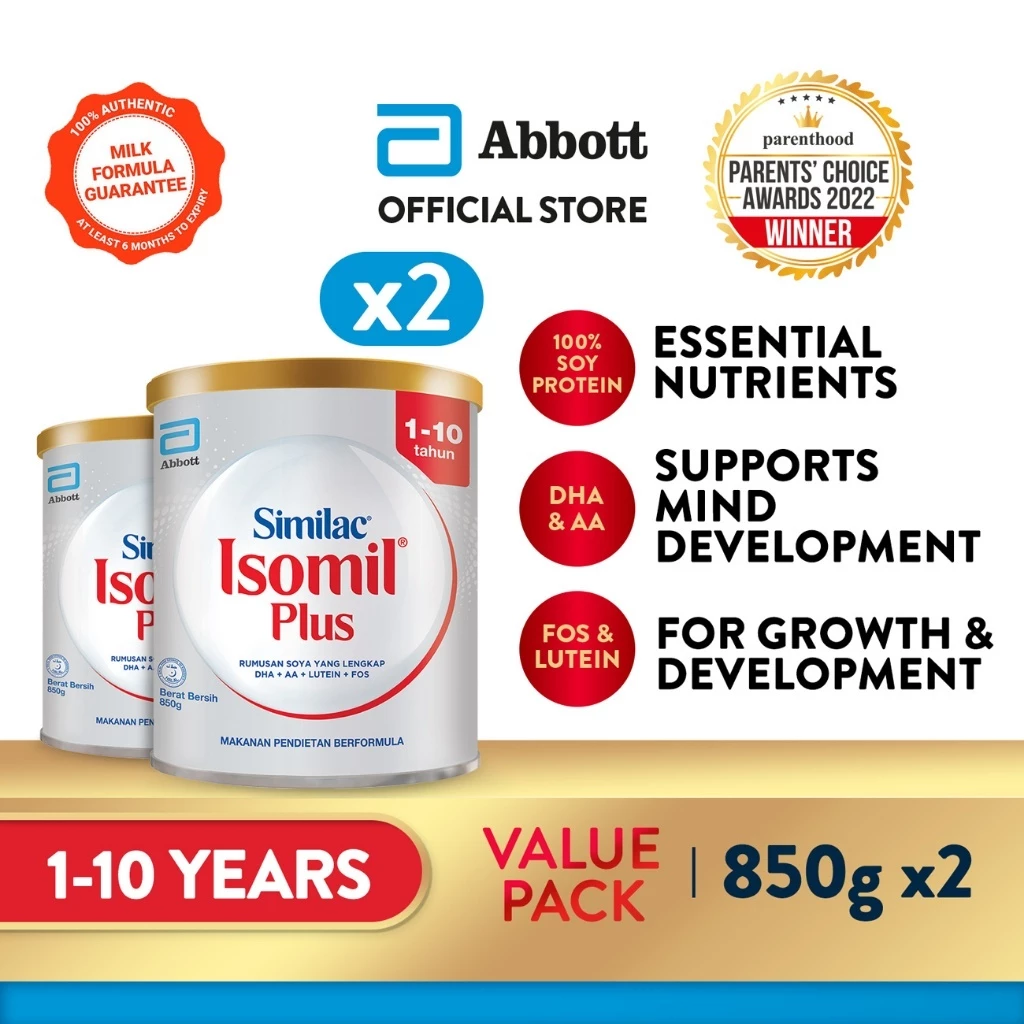 Isomil Plus Soy Formula for Milk Protein Allergy 1 to 10 y/o Gold Can Tin (850g x2)