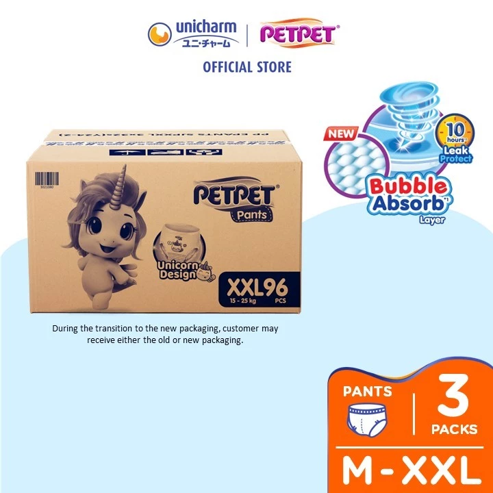 PETPET Unicorn E-Pants Gold+ Baby Diapers M56/L46/XL38/XXL32 (3 Packs)